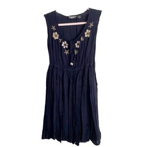 Navy Floral Embroidered Dress